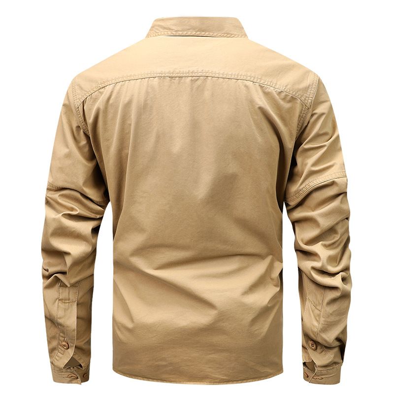 Férfi Ing Több Zsebes Overshirt Hosszú Ujjú Egyszínű - Khaki